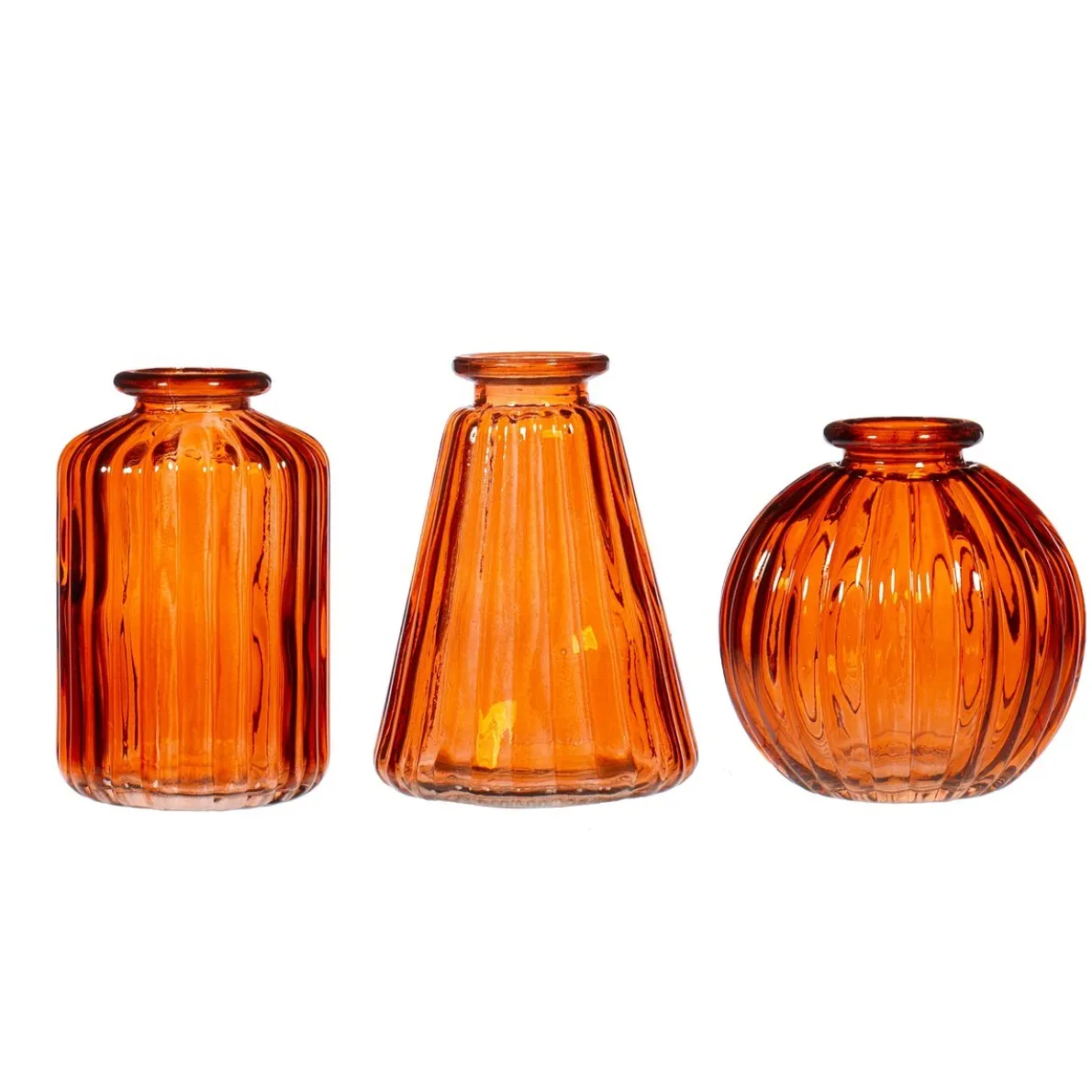 Amber Glass Bud Vases - Set of 3