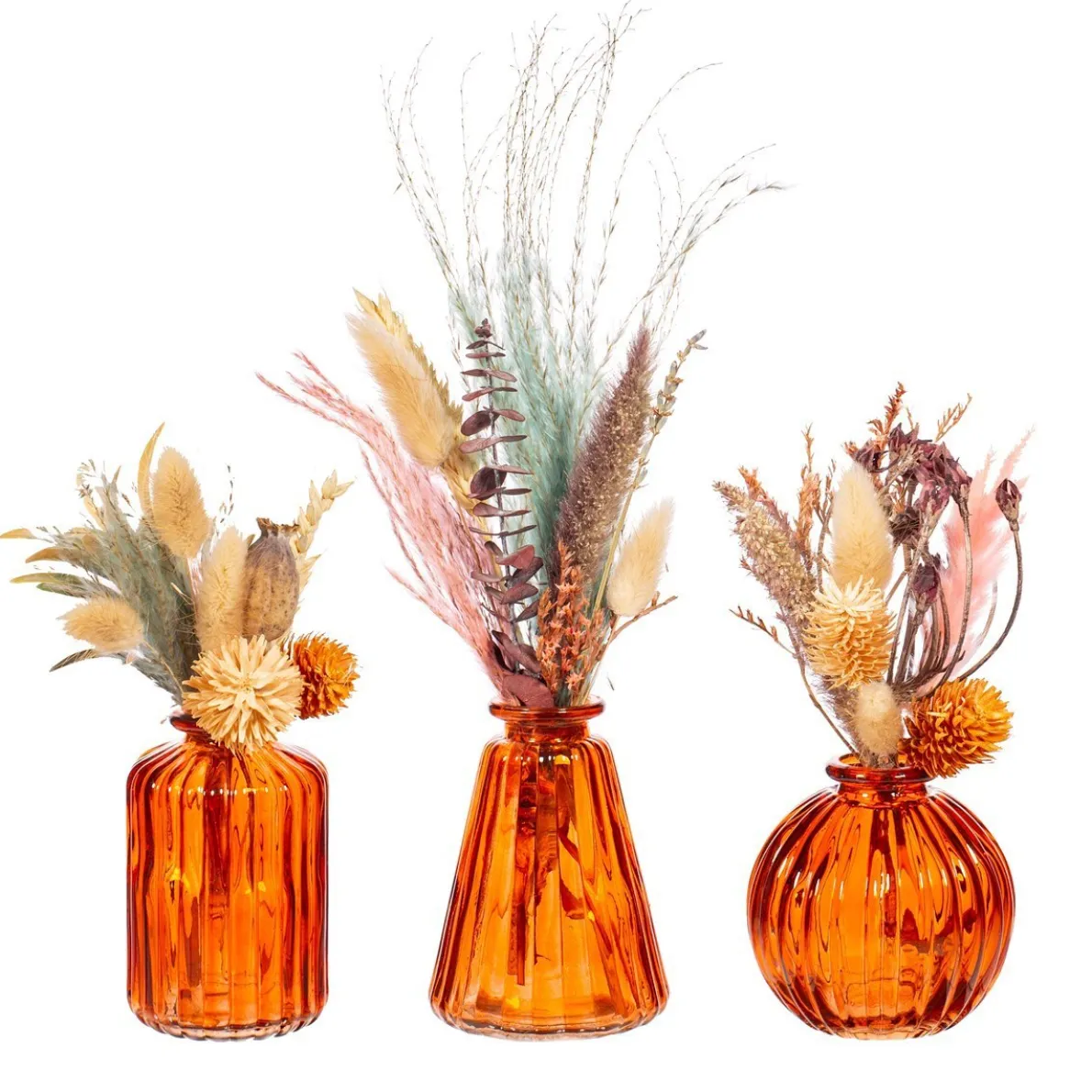 Amber Glass Bud Vases - Set of 3