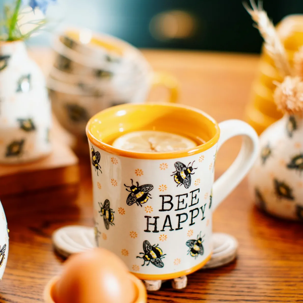 Bee Happy Yellow Mug