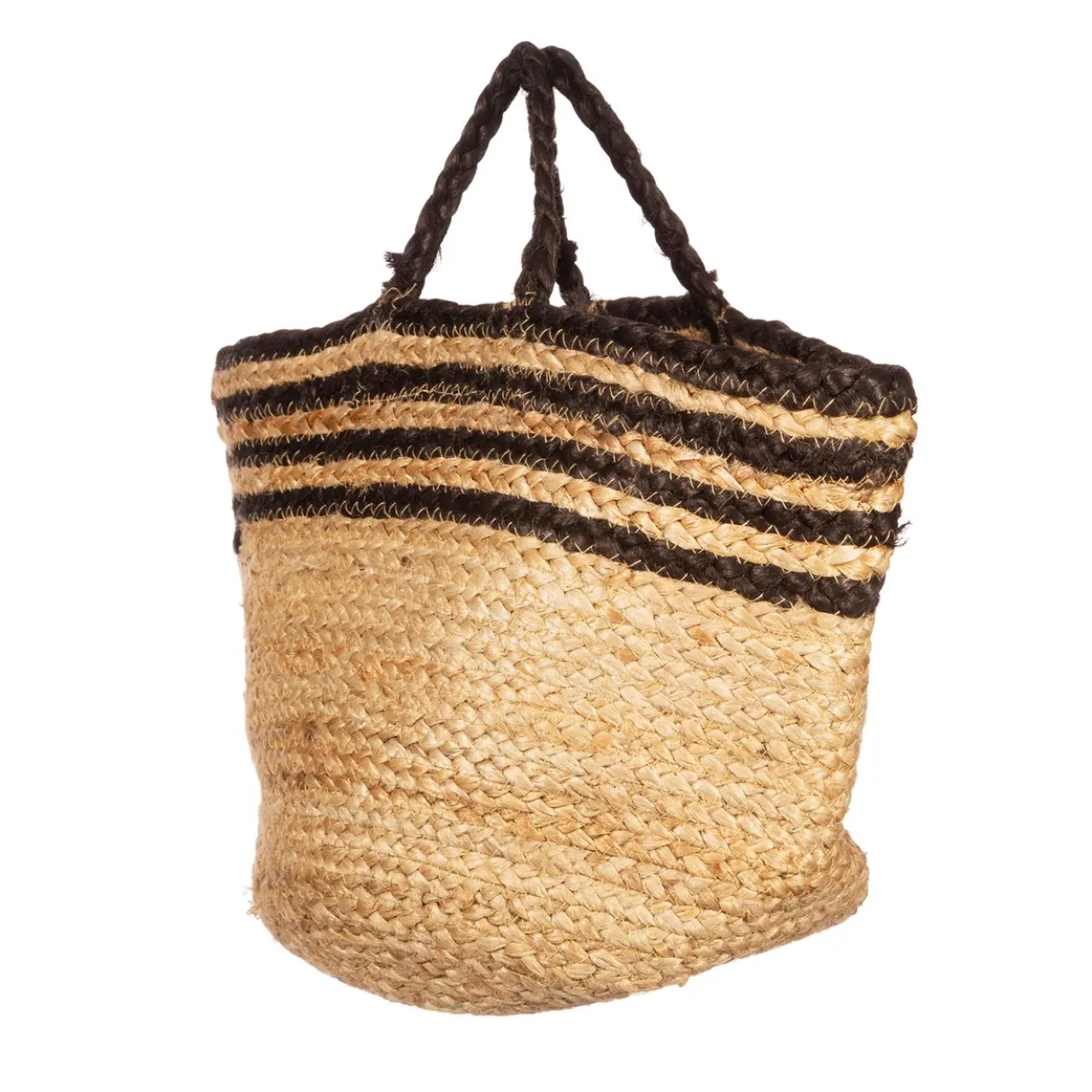 Black Stripe Jute Storage Basket
