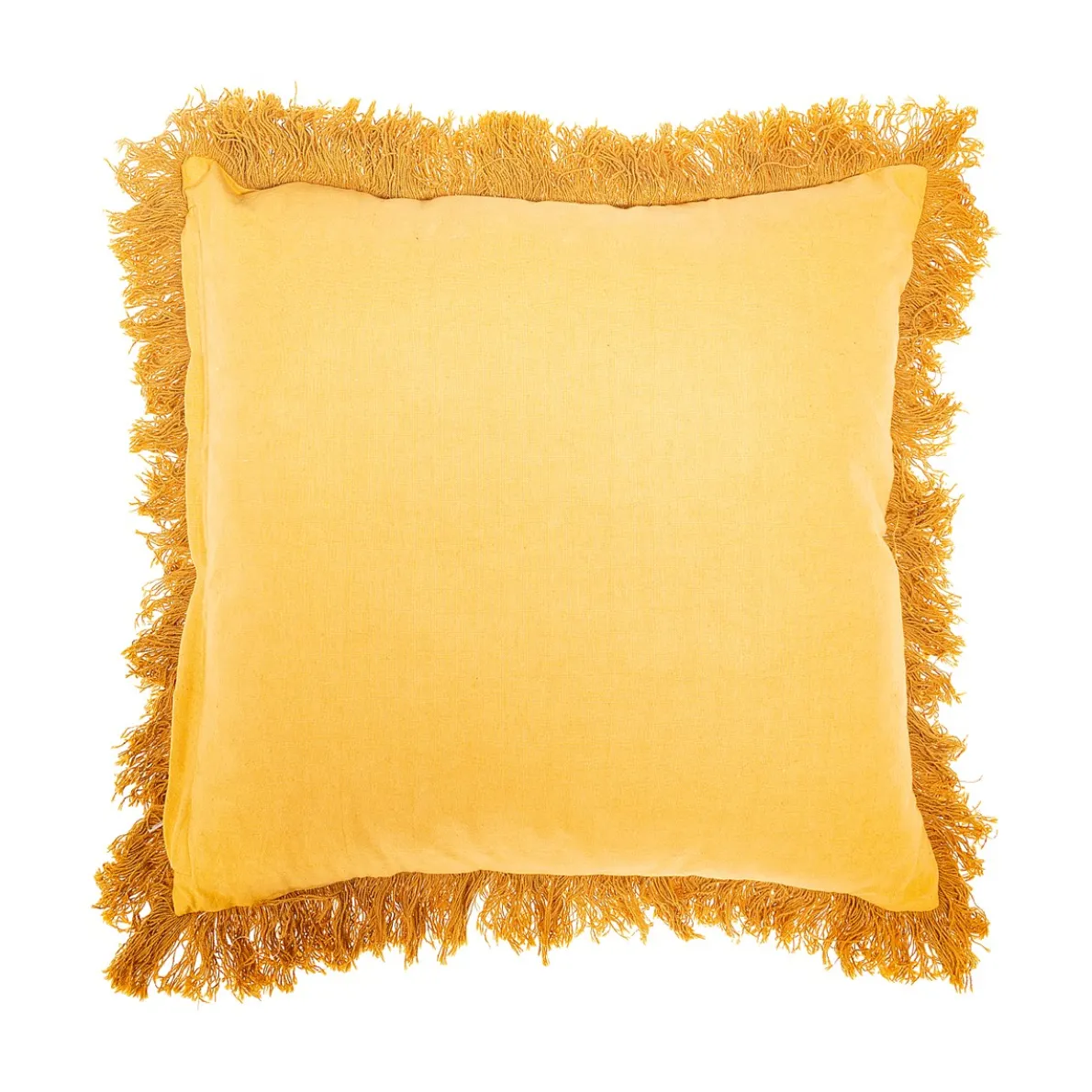 Block Print Fringed Cushion Cover Mustard