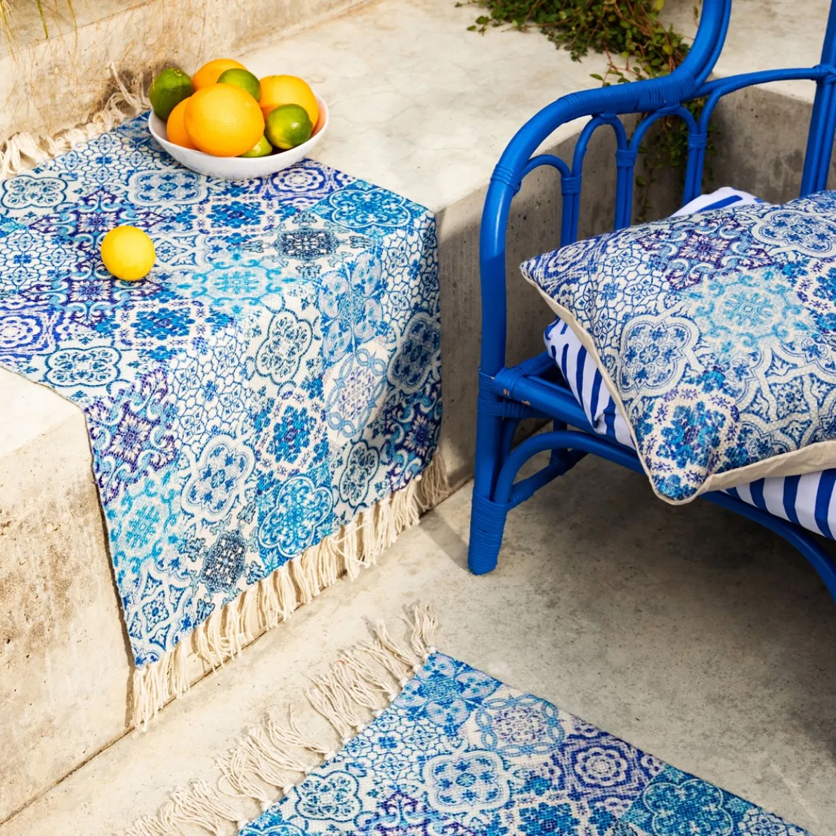 Blue Tile Print Rug Small