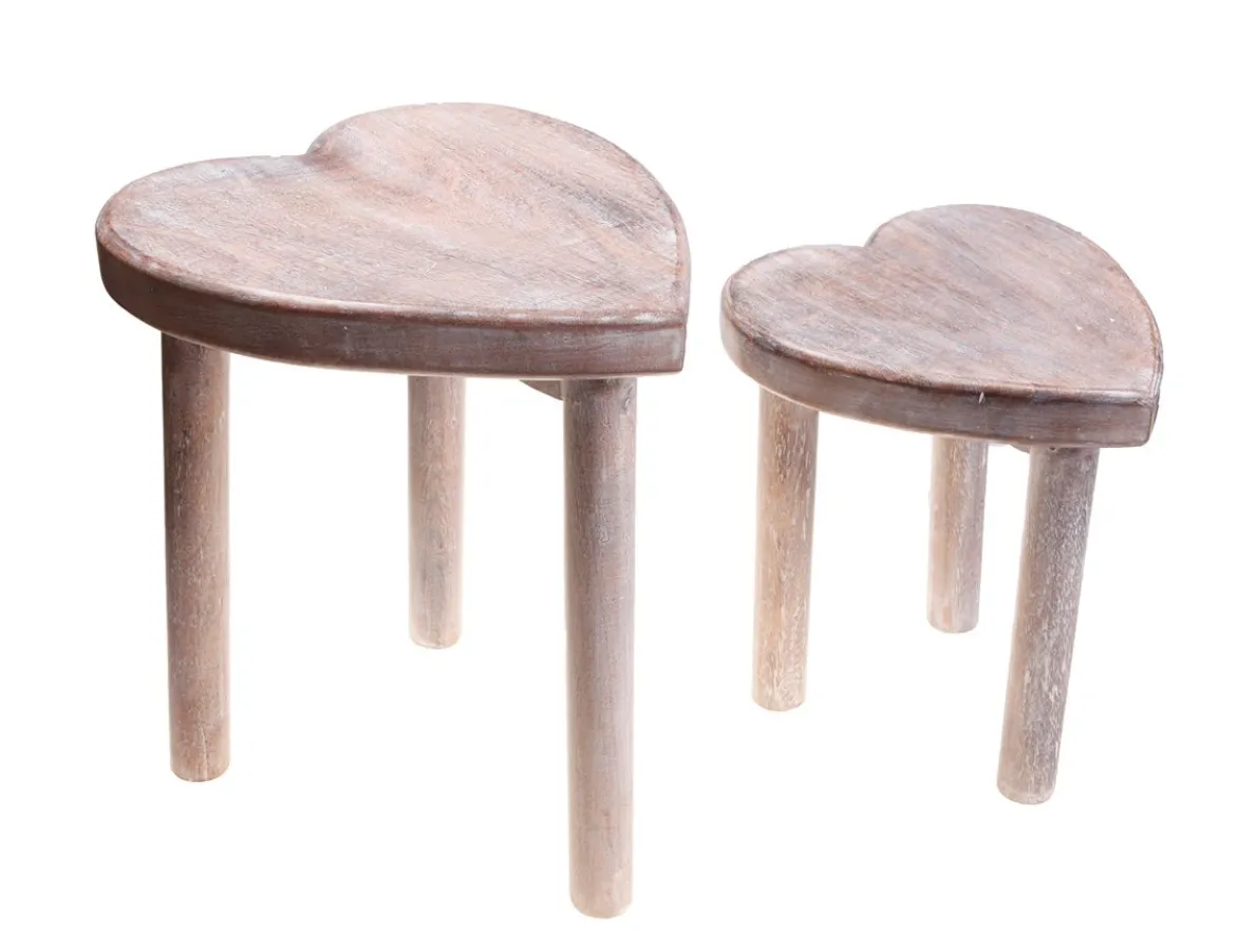 Brown Heart Stools - Set of 2