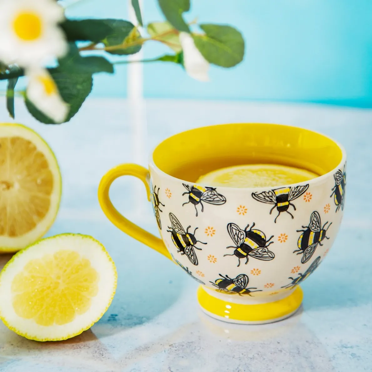 Busy Bees Stamped Yellow Mug
