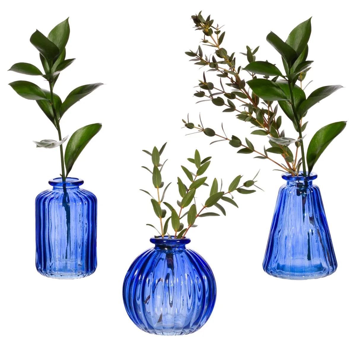 Cobalt Blue Glass Bud Vases - Set of 3