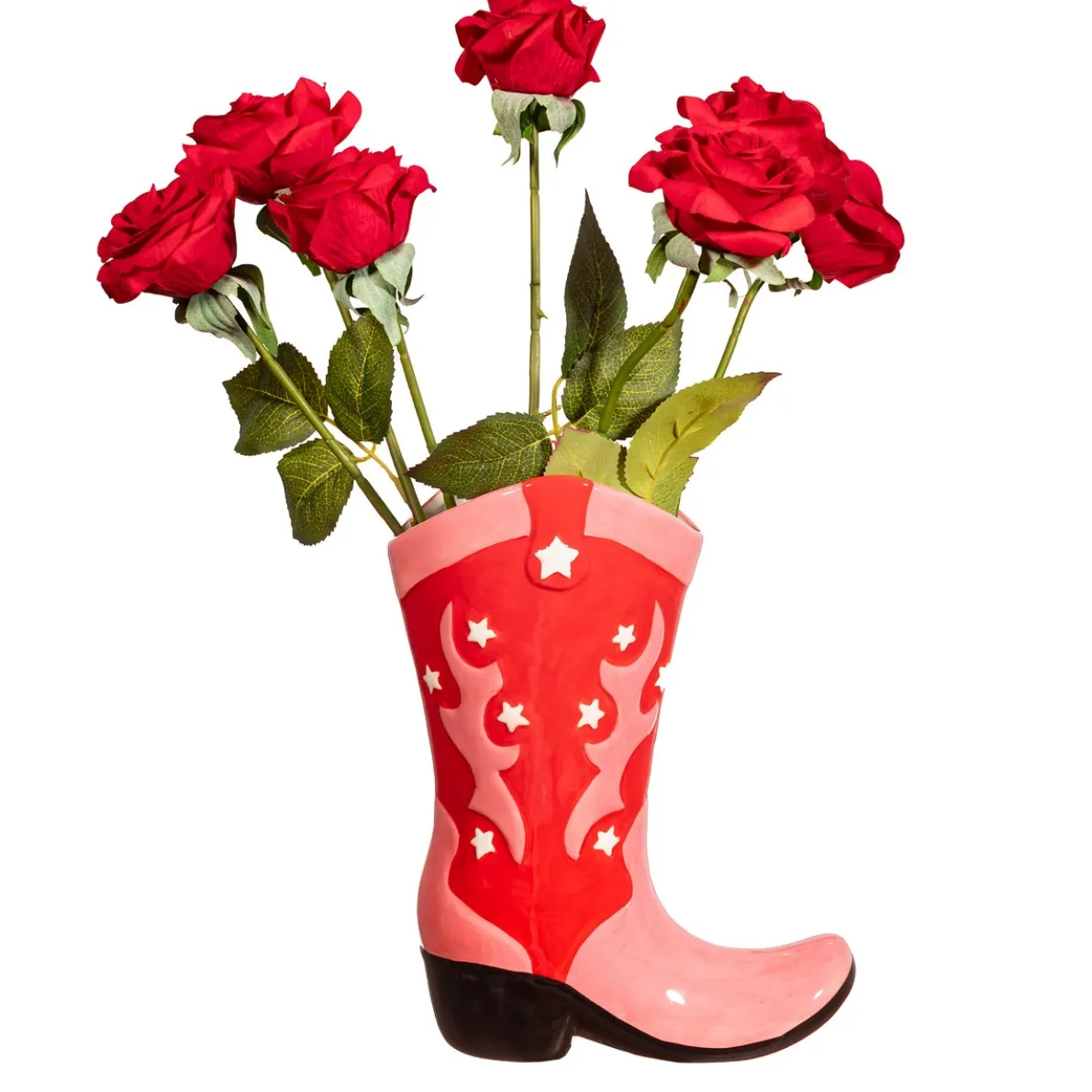 Cowboy Boot Pink & Red Vase