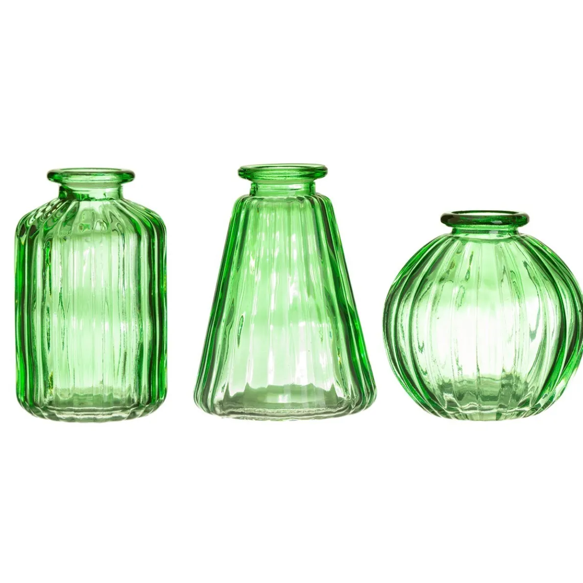 Green Glass Bud Vases - Set Of 3