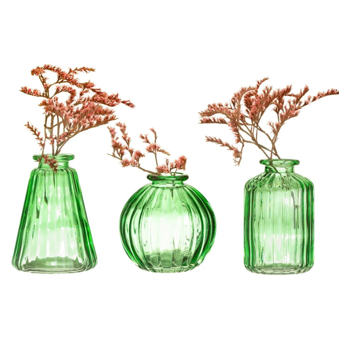 Green Glass Bud Vases - Set Of 3