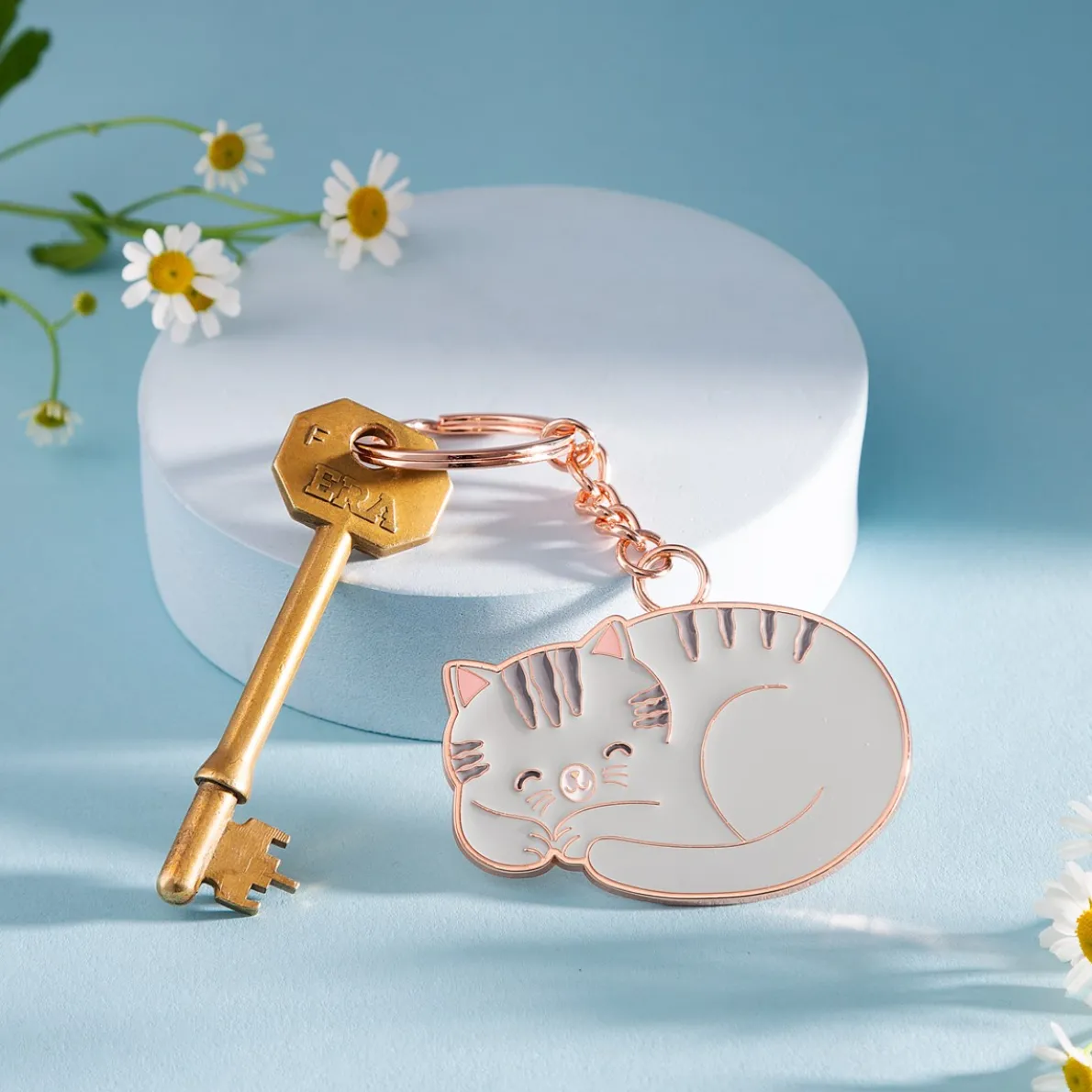 Grey Cat Enamel Keyring