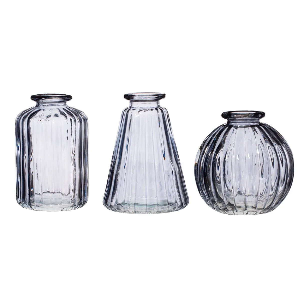 Grey Glass Bud Vases - Set of 3