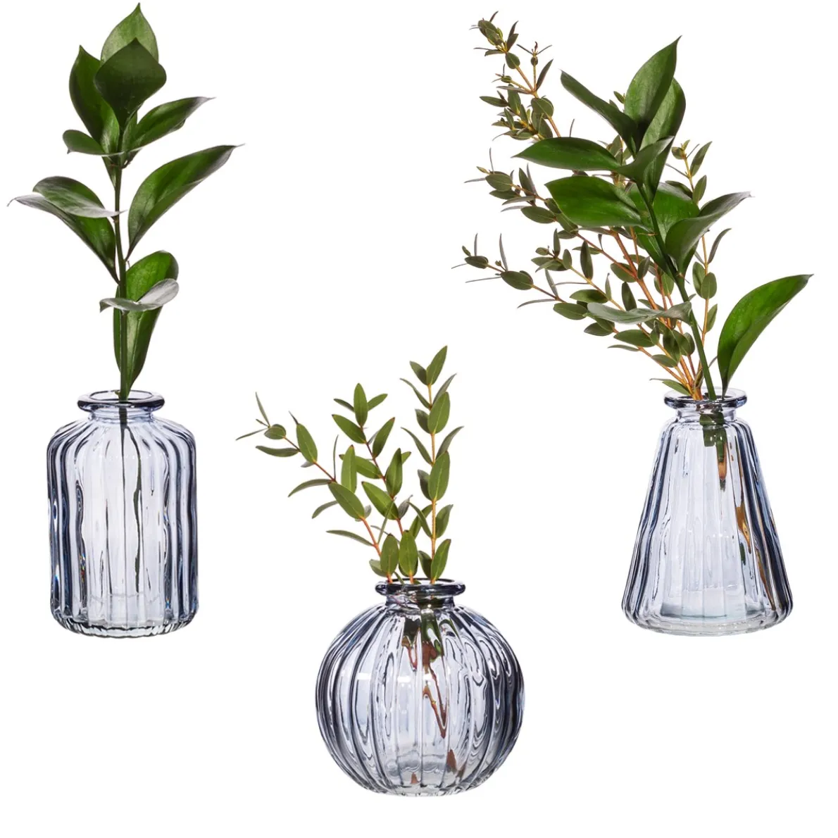 Grey Glass Bud Vases - Set of 3