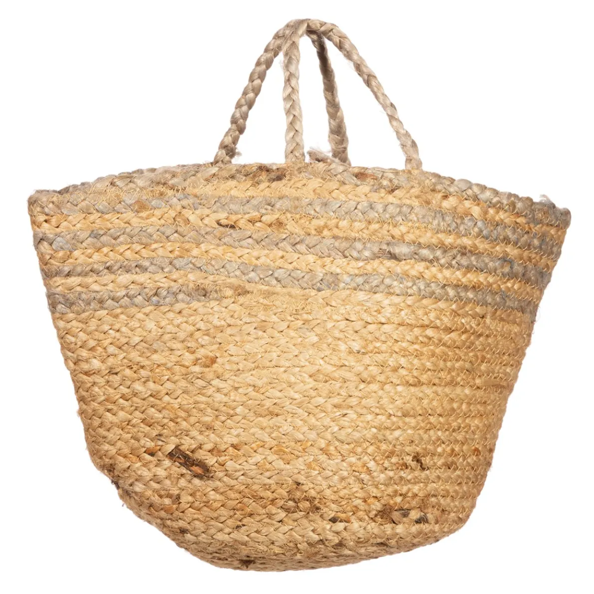 Grey Stripe Jute Storage Basket