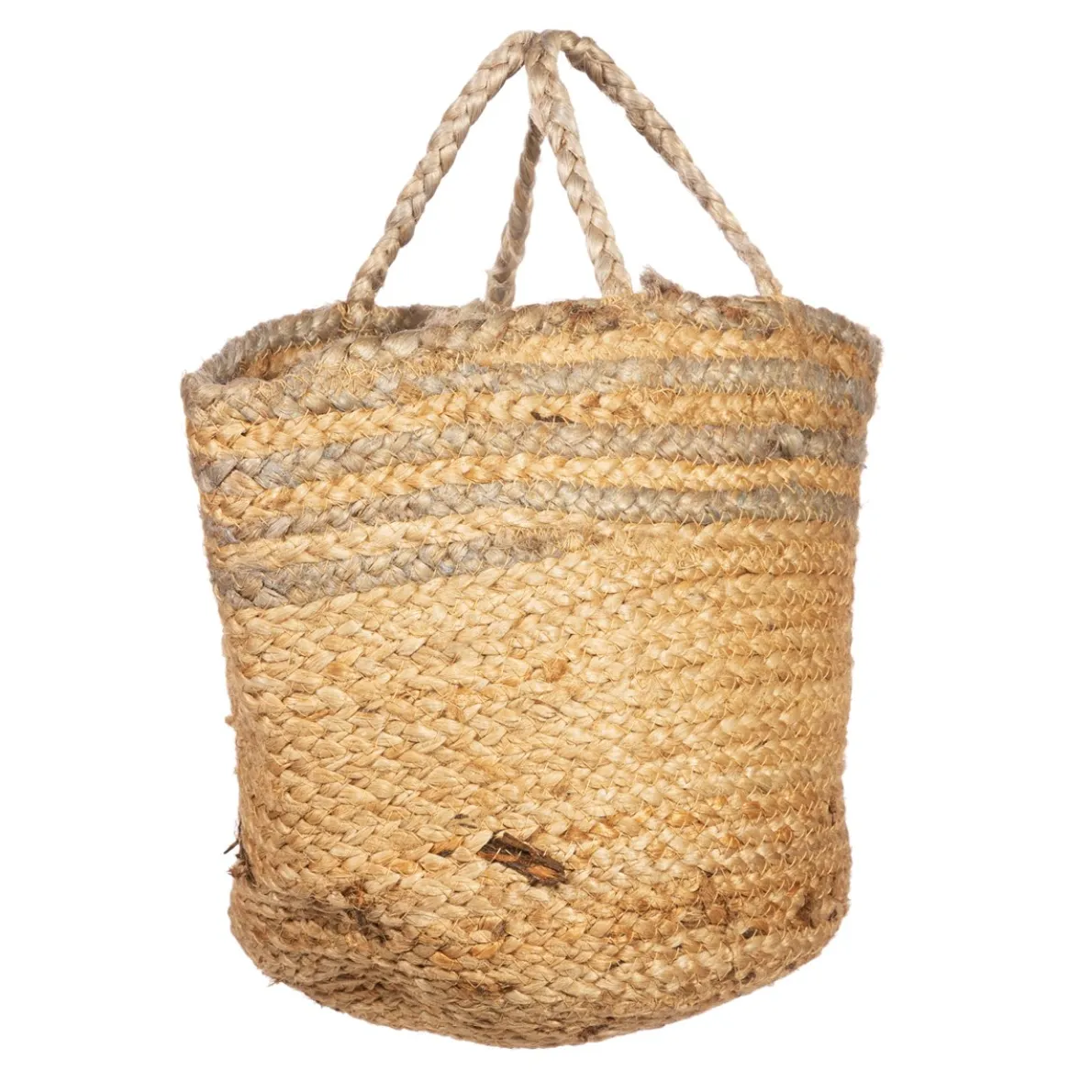 Grey Stripe Jute Storage Basket