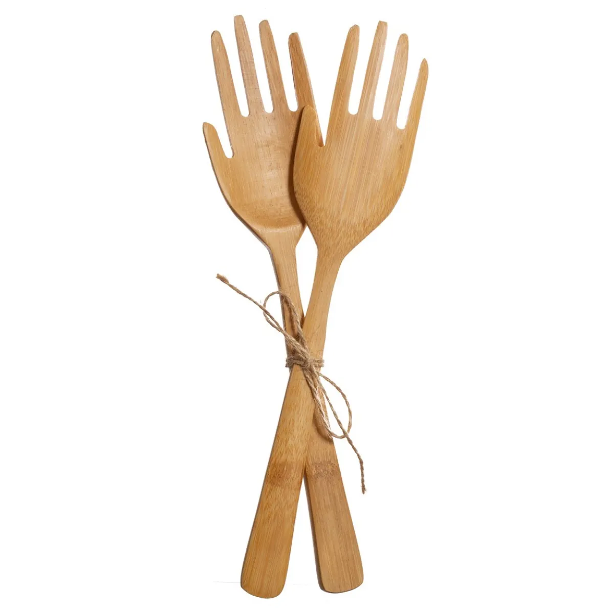 Hands Bamboo Salad Servers