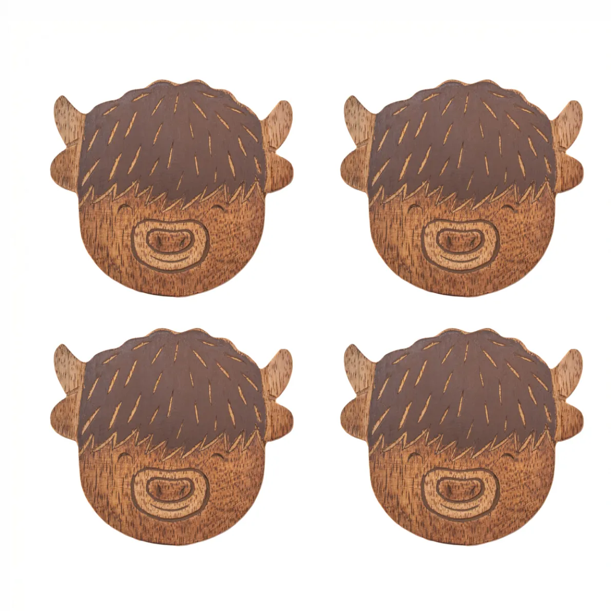 Highland Cow Wooden Coasters - Set of 4