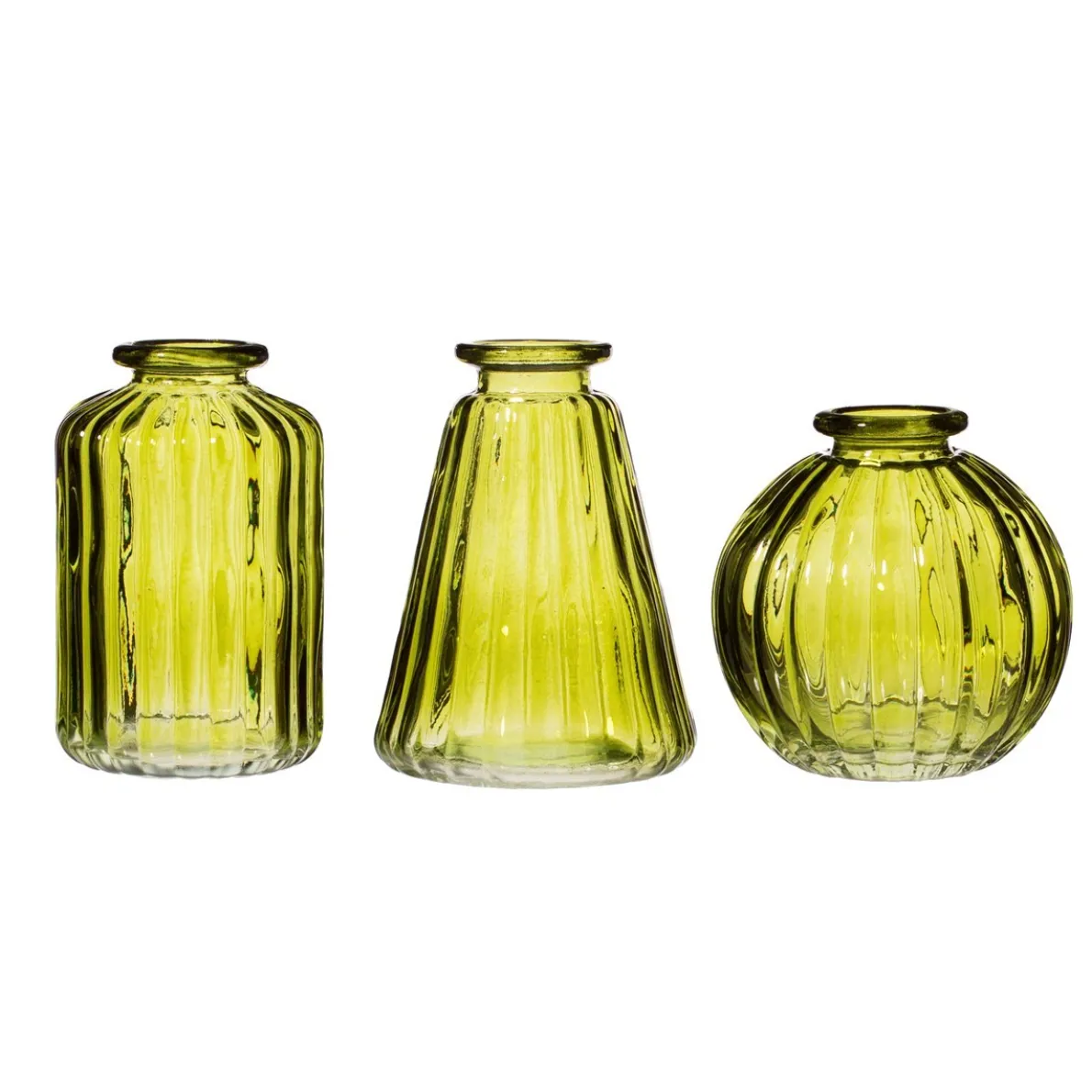 Olive Green Glass Bud Vases - Set of 3