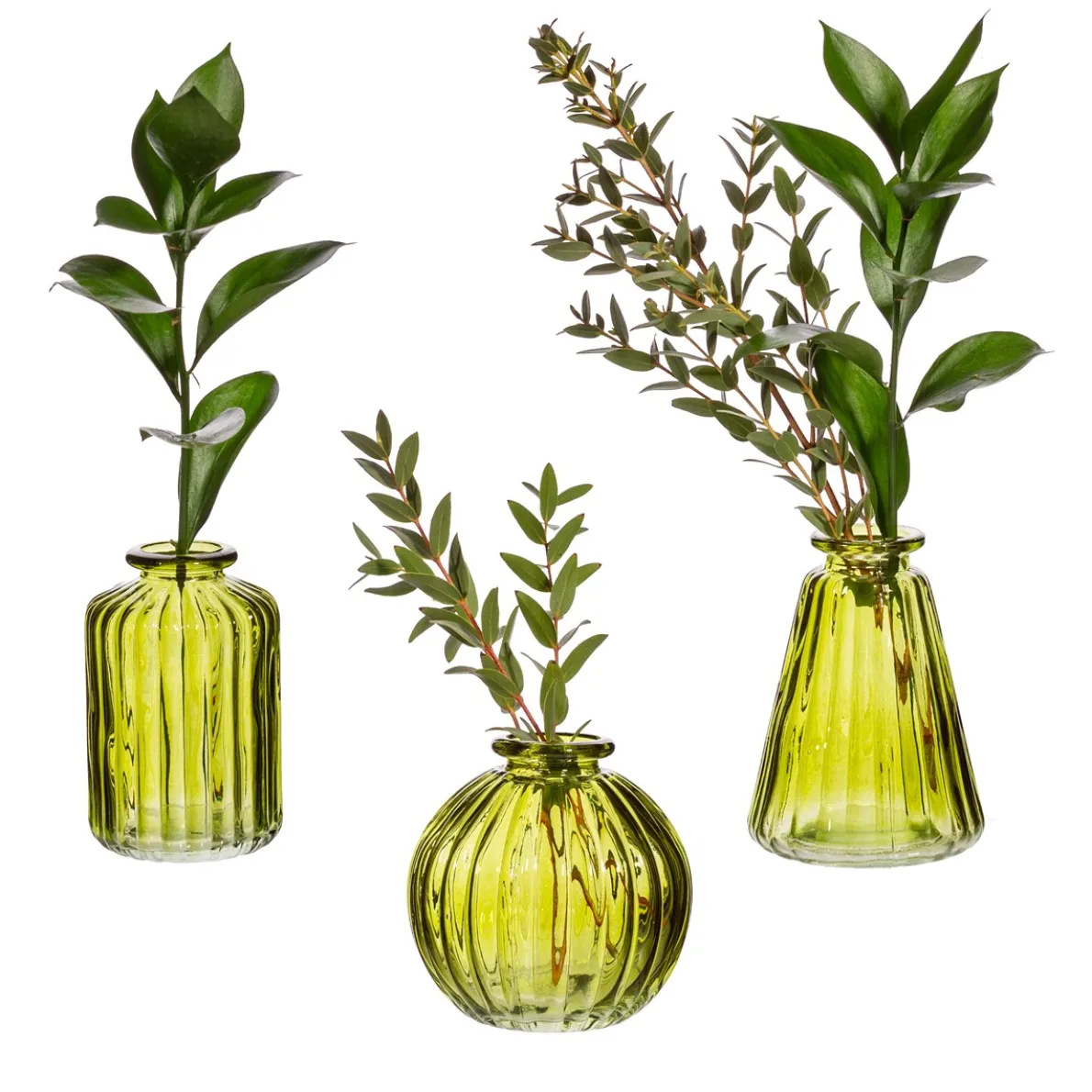 Olive Green Glass Bud Vases - Set of 3