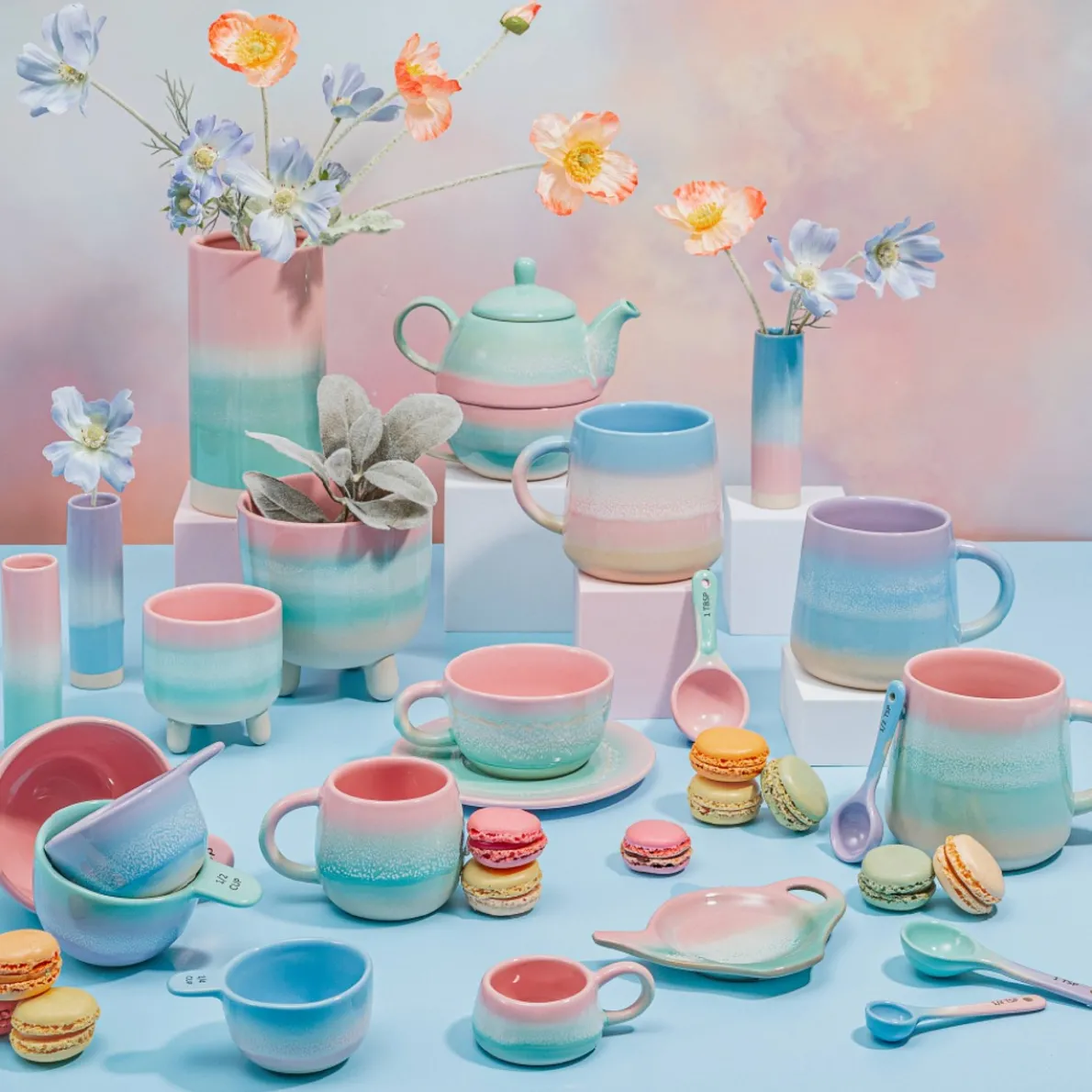 Pastel Ombre Espresso Mugs Pink & Green - Set of 2