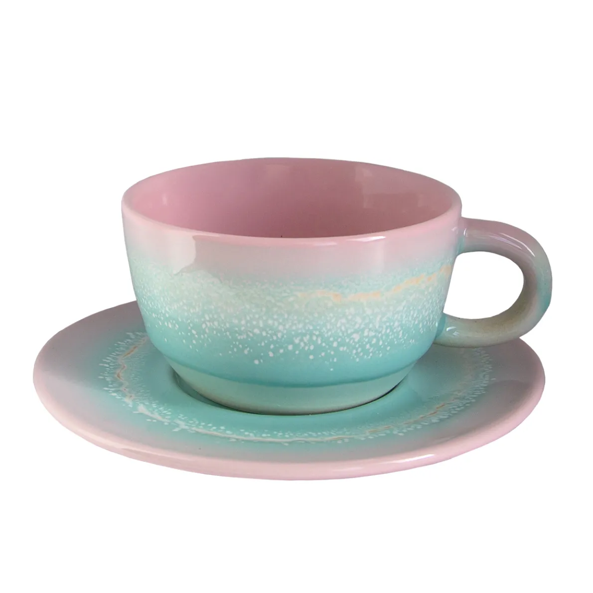 Pastel Ombre Tea Cup & Saucer Set Pink & Green
