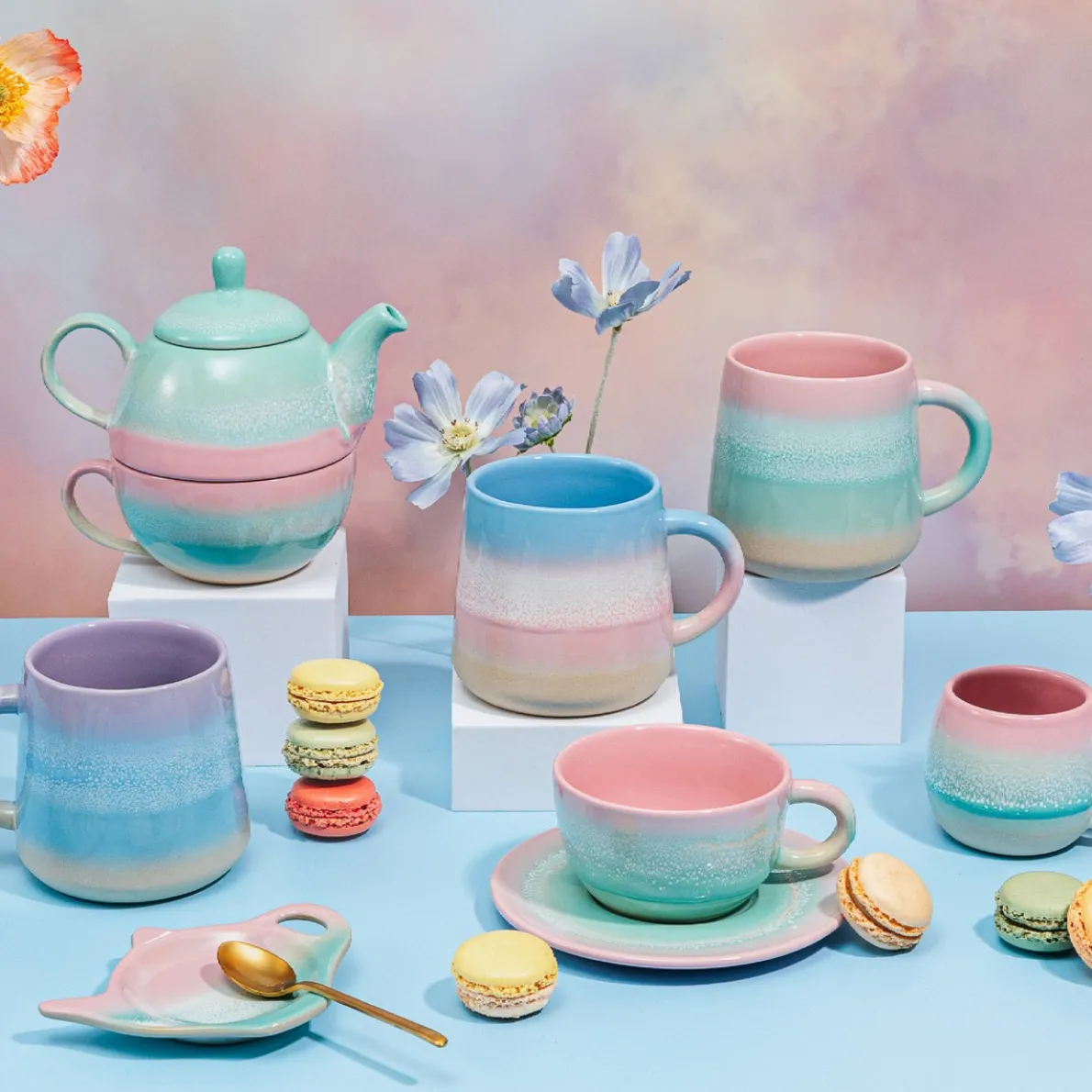 Pastel Ombre Tea For One Pink & Green