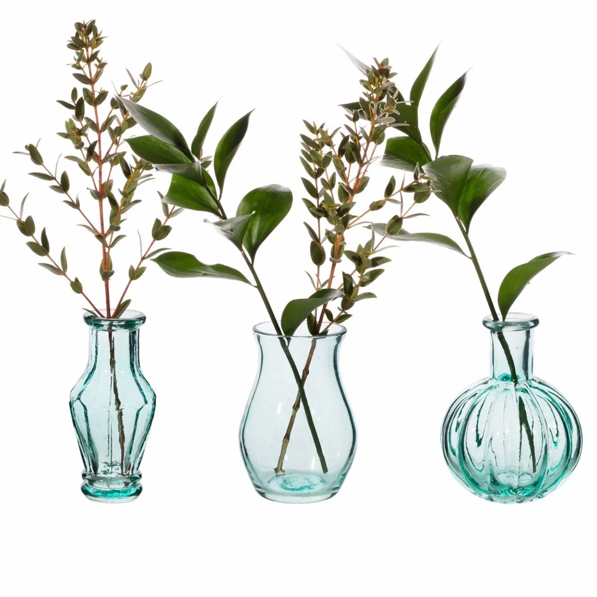 Recycled Glass Vintage Bud Vase Pale Blue - Set of 3