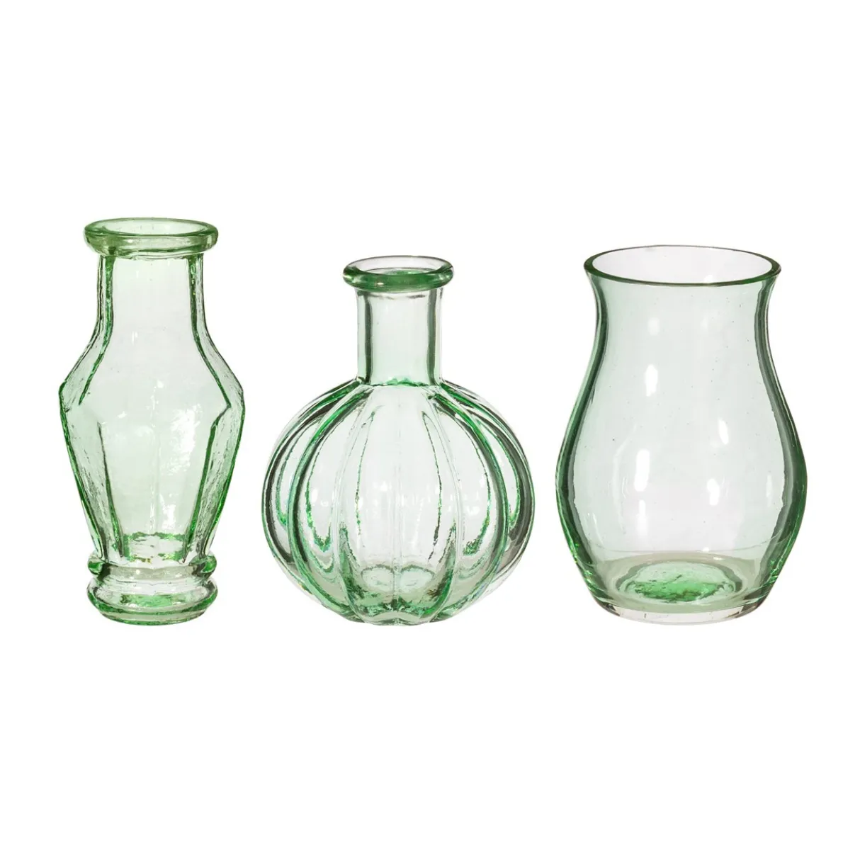 Recycled Glass Vintage Bud Vase Pale Green - Set of 3