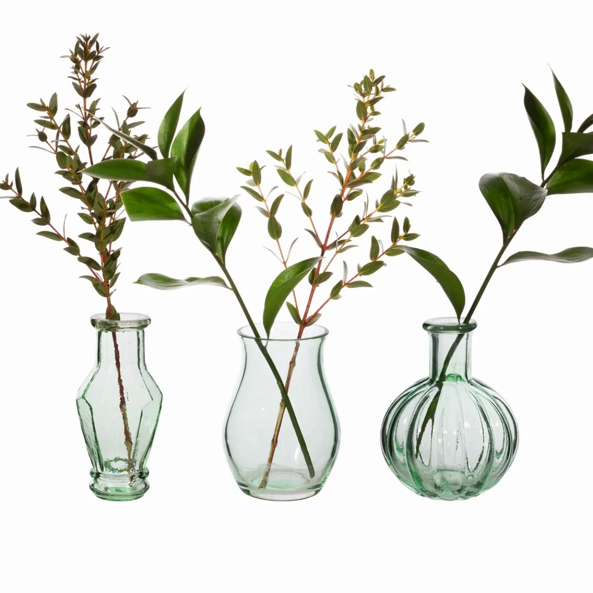 Recycled Glass Vintage Bud Vase Pale Green - Set of 3