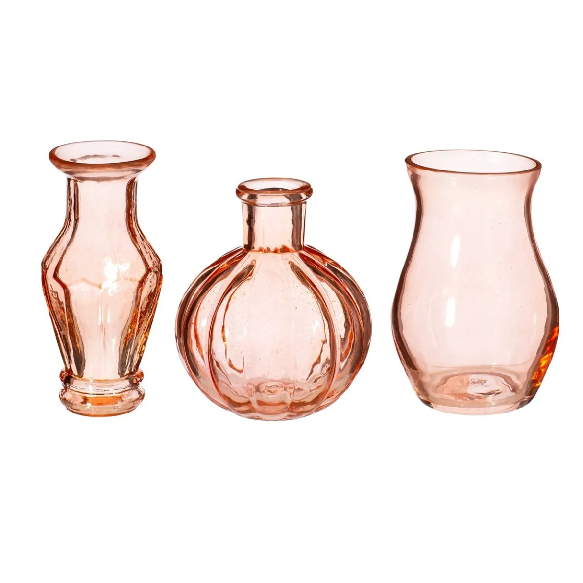 Recycled Glass Vintage Bud Vase Pale Pink - Set of 3