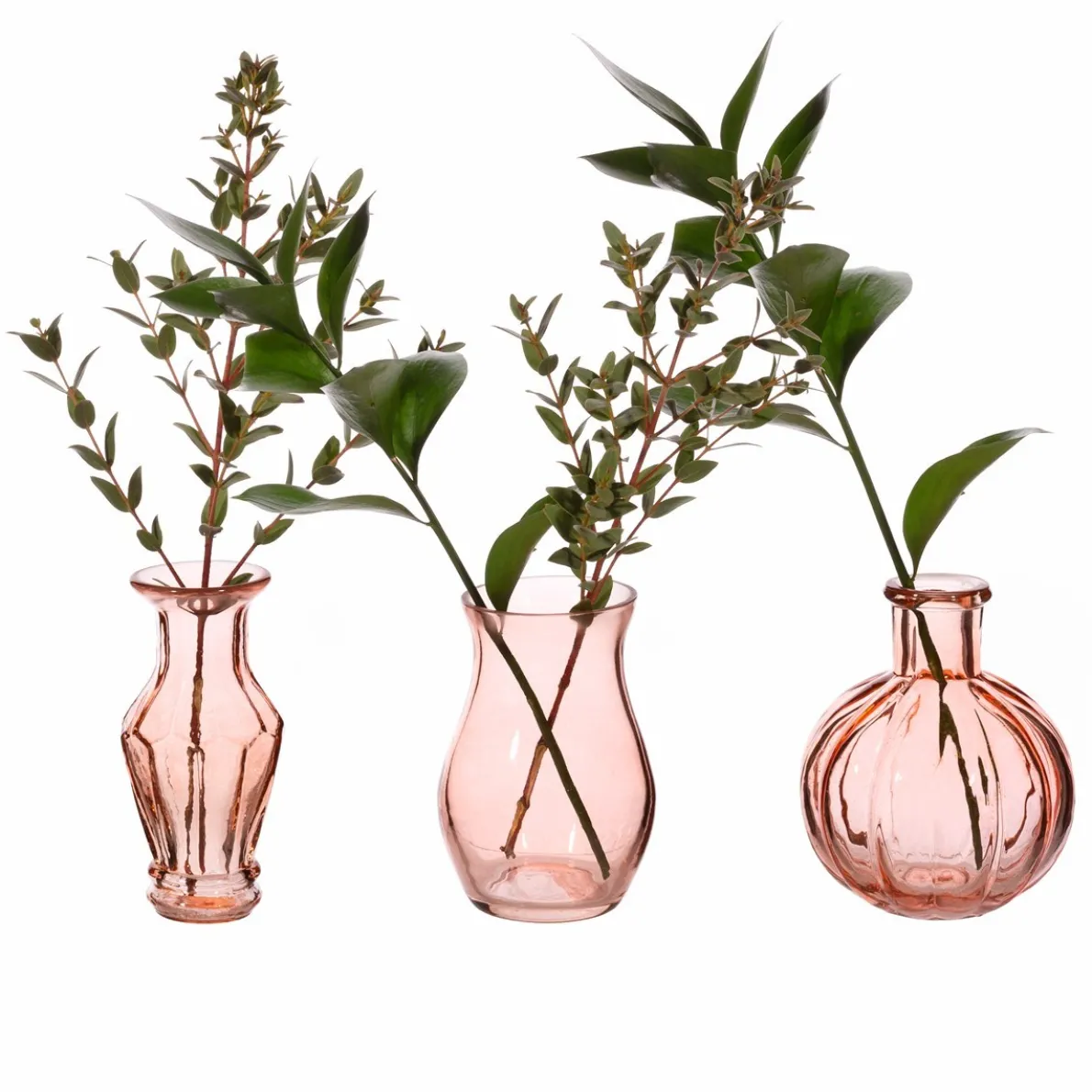 Recycled Glass Vintage Bud Vase Pale Pink - Set of 3