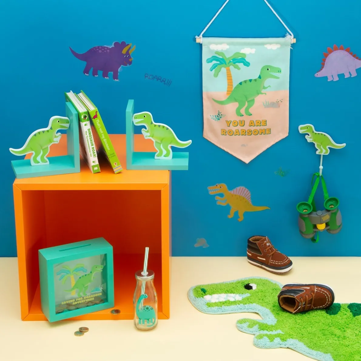 Roarsome Dinosaur T-Rex Green Rug