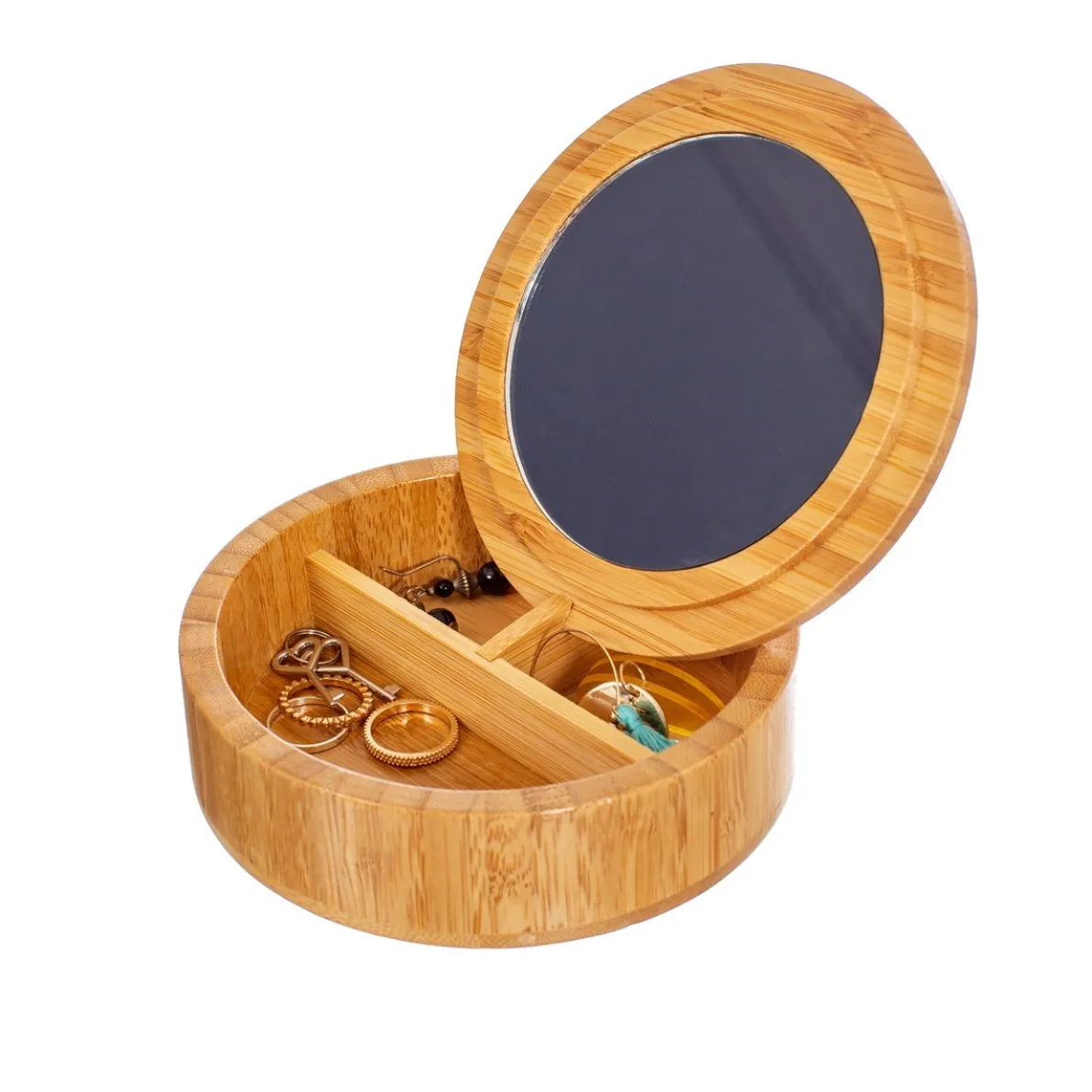 Round Bamboo Jewellery Box