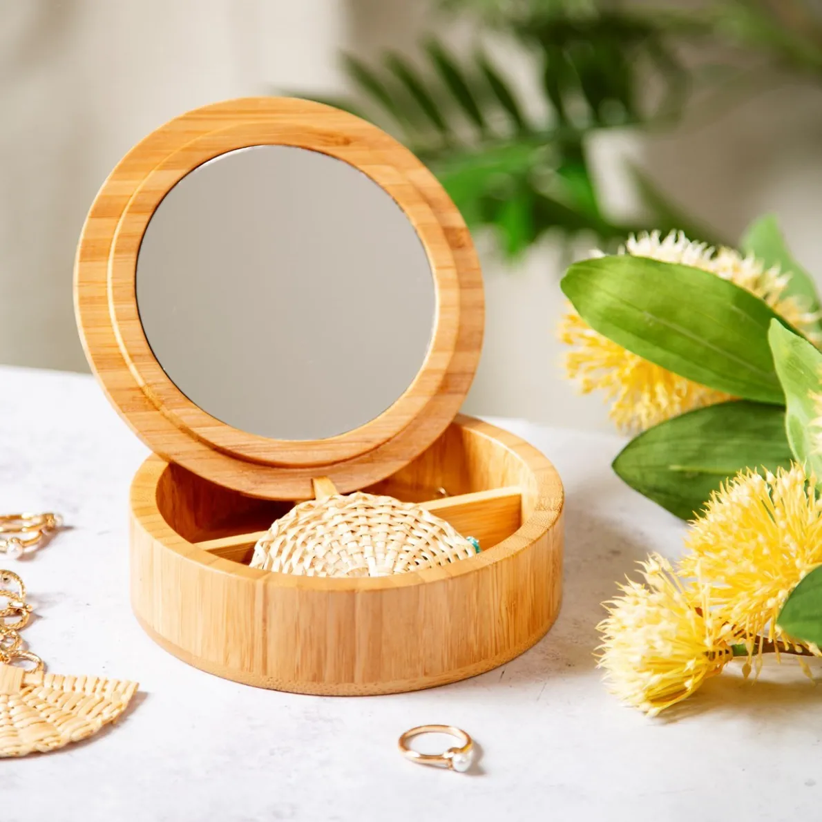 Round Bamboo Jewellery Box