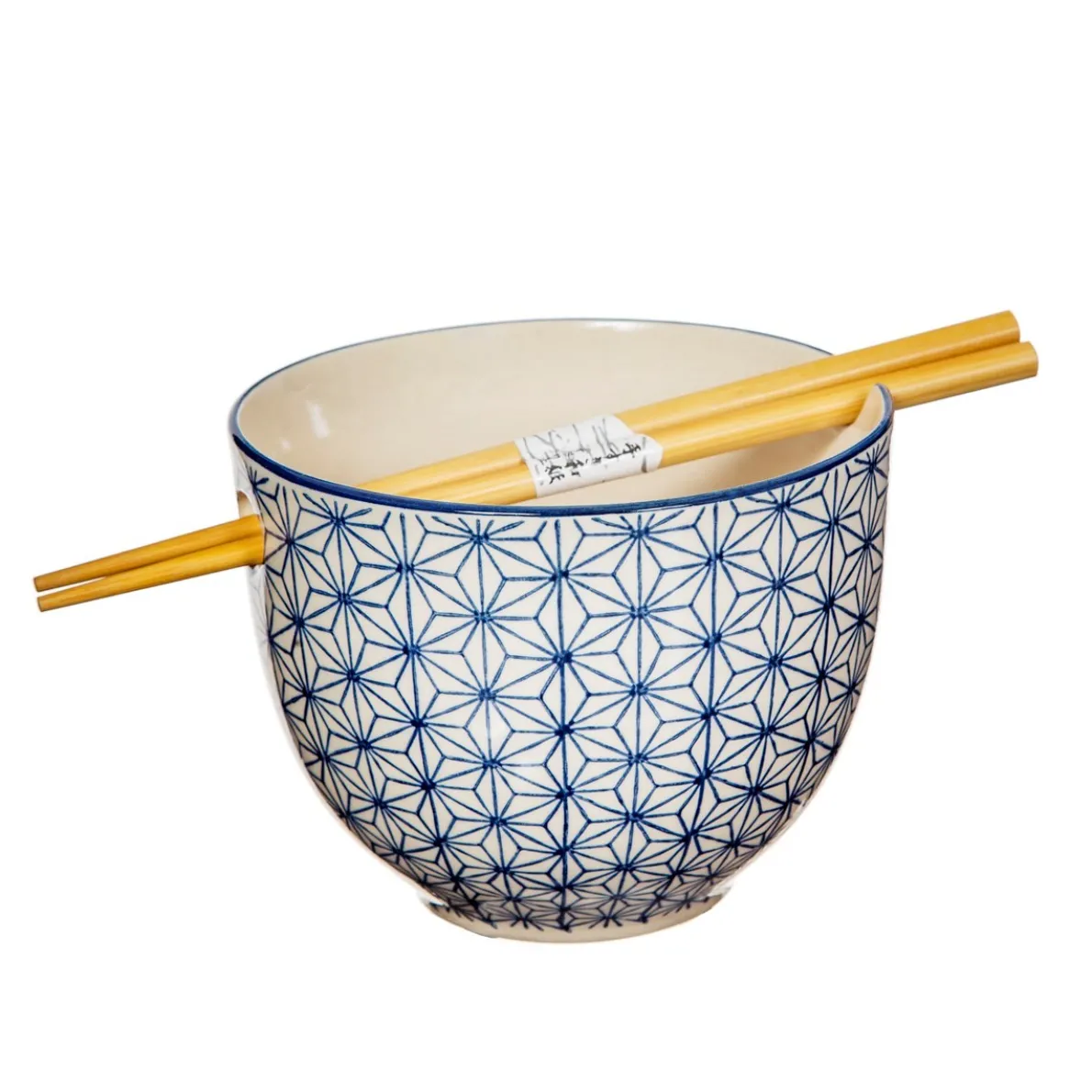 Sashiko Pattern Noodle Bowl with Chopsticks