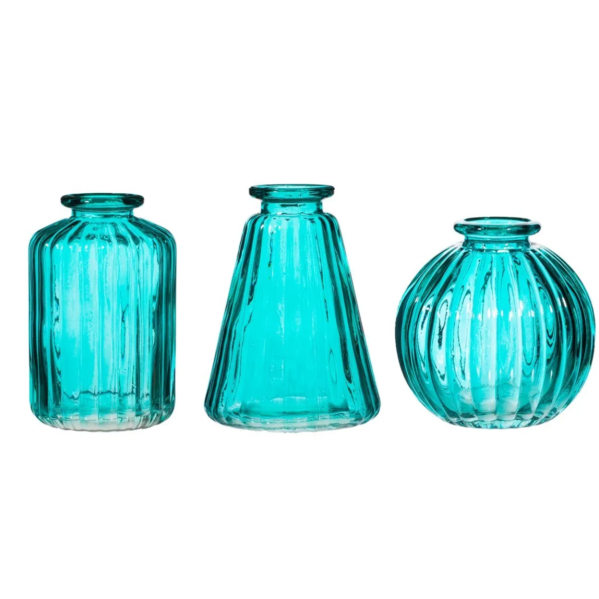 Turquoise Glass Bud Vases - Set of 3