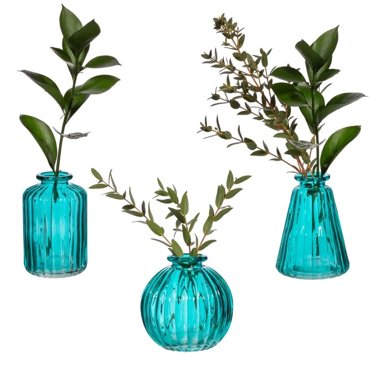 Turquoise Glass Bud Vases - Set of 3