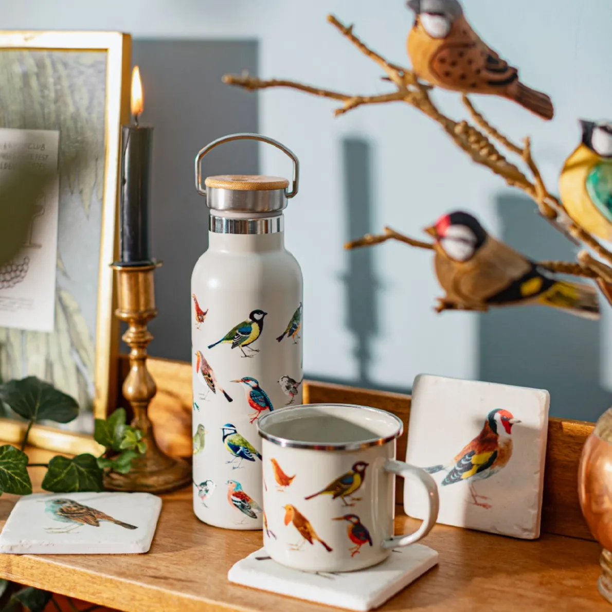 Vintage Birds Metal Water Bottle