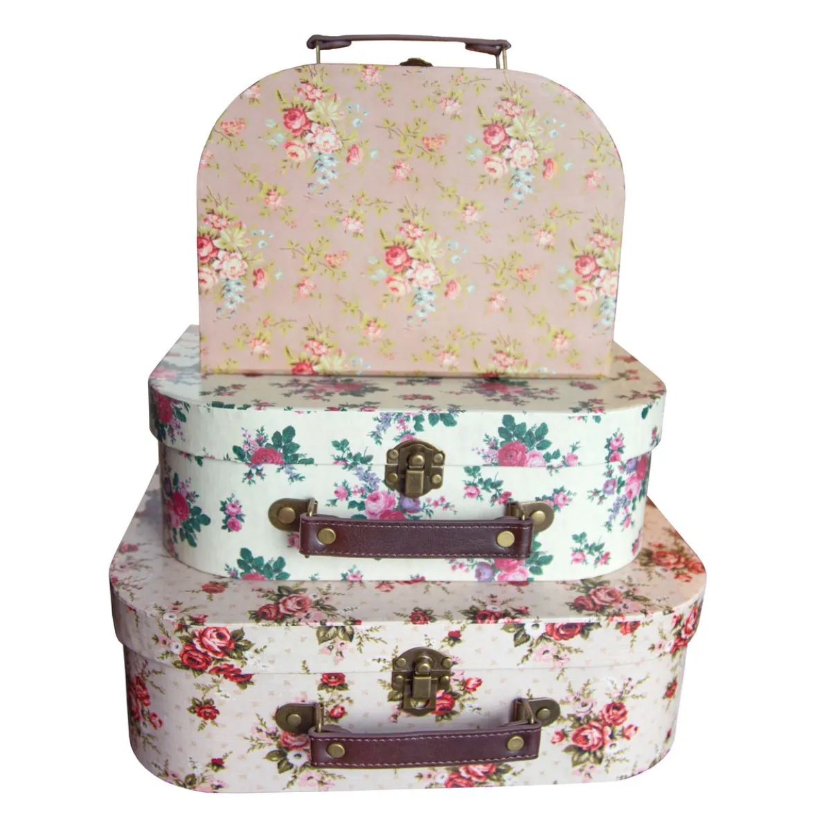 Vintage Rose Suitcases - Set of 3