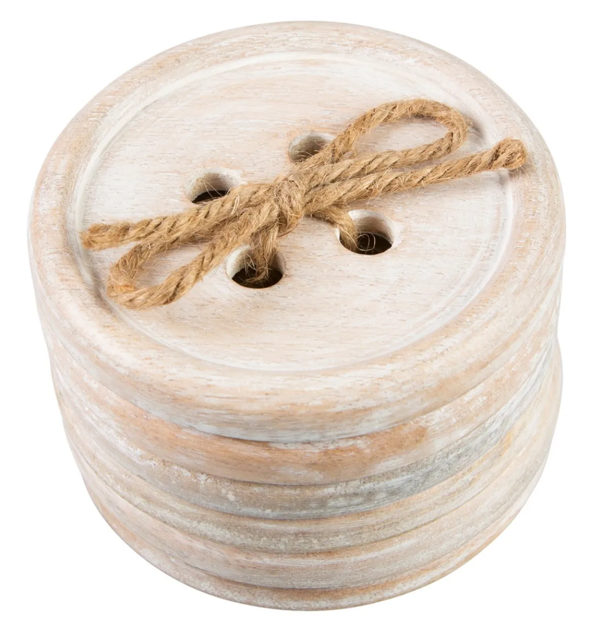 Wooden Brown Button Coaster - Set of 6