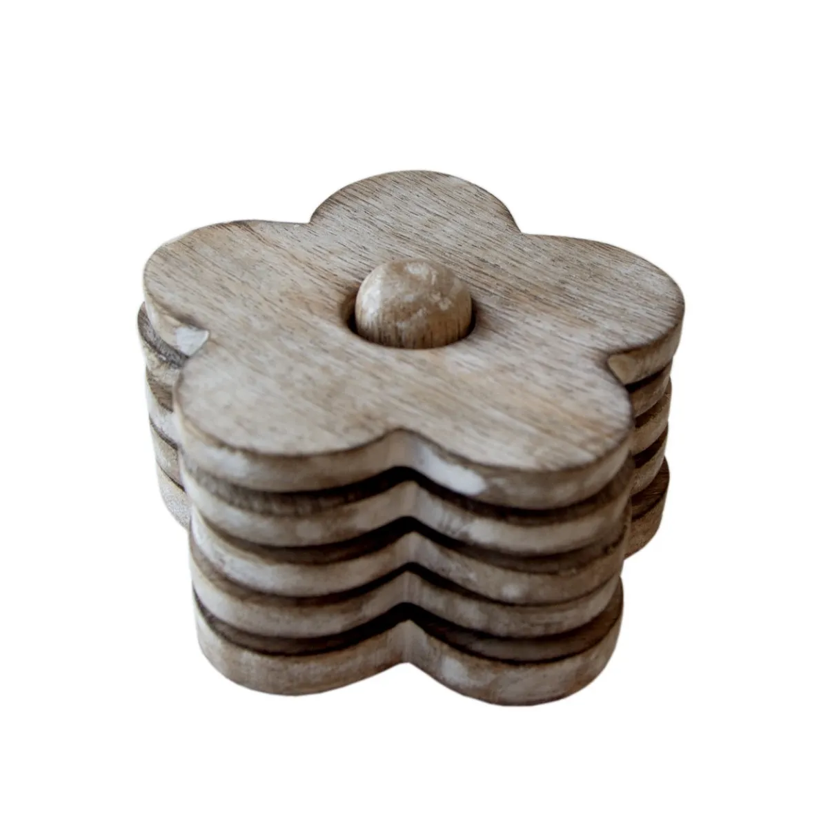 Wooden Brown Flower Coasters - Set of 4
