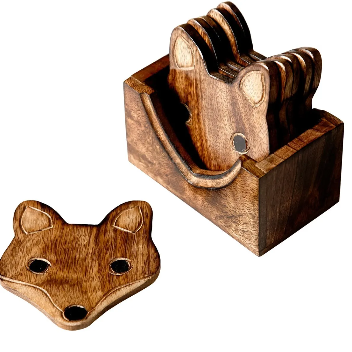 Wooden Brown Fox Coasters - Set of 6