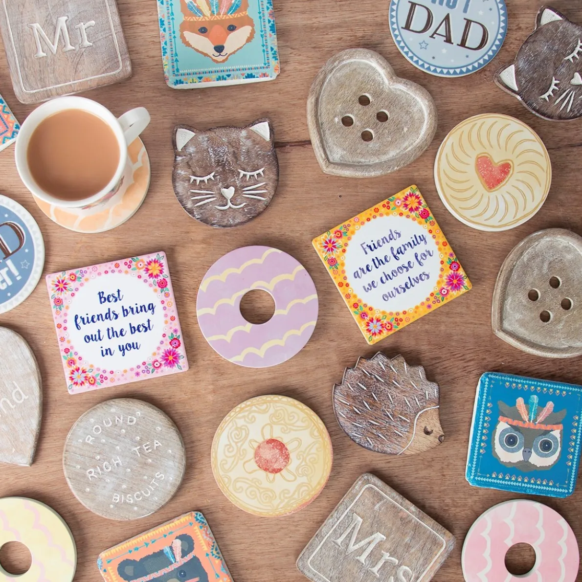 Wooden Brown Heart Coasters - Set of 6