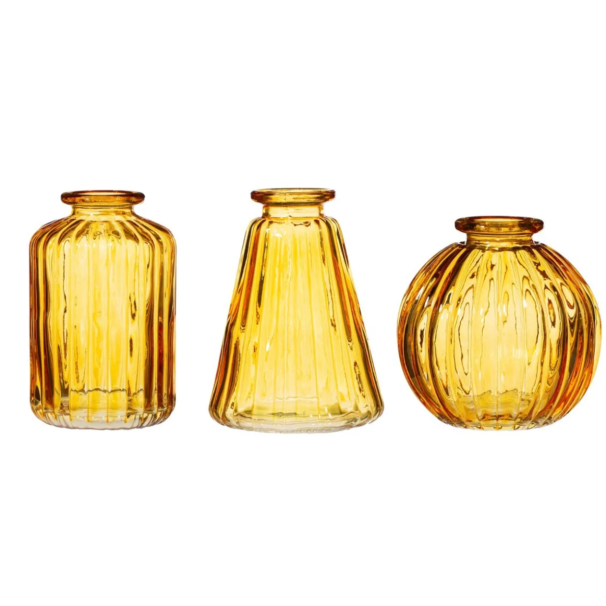Yellow Glass Bud Vases - Set of 3