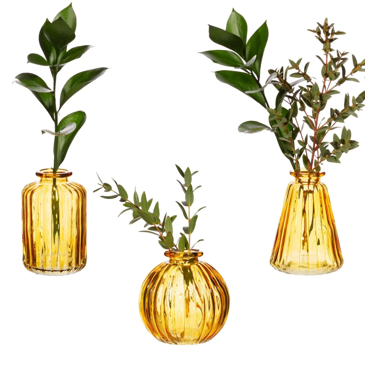Yellow Glass Bud Vases - Set of 3